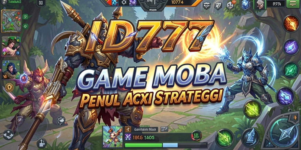 Tangkapan layar gameplay ID777 yang menampilkan aksi seru dalam pertempuran MOBA.
