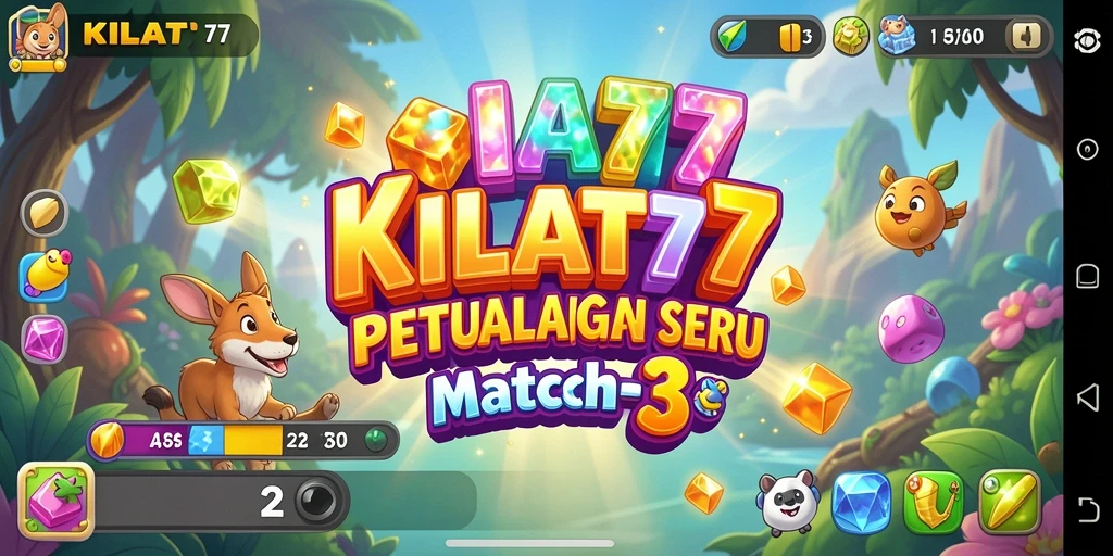 Screenshot dari gameplay KILAT77 yang penuh warna dan tantangan Match-3.
