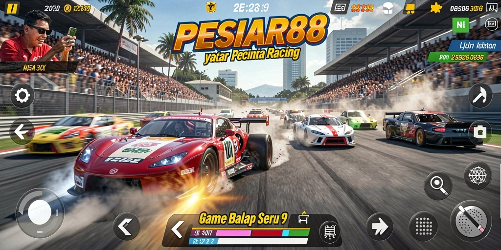 Gameplay PESIAR88 yang menarik dengan mobil balap yang menantang.