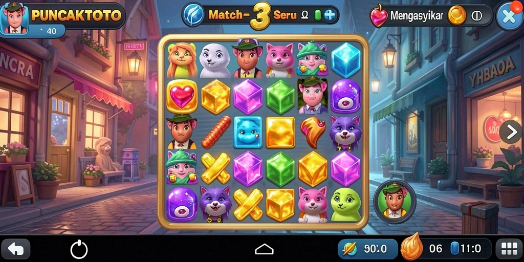 Tampilan gameplay seru dari PUNCAKTOTO, game Match-3 yang menantang.