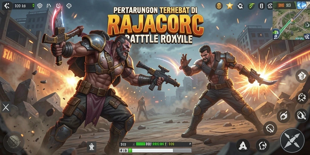Gameplay RAJACORC yang intens dalam pertempuran Battle Royale.