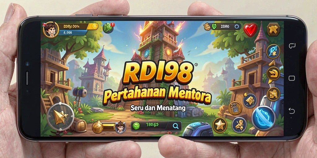 Tampilan gameplay RDI88 dengan menara dan musuh yang terlibat dalam pertempuran.