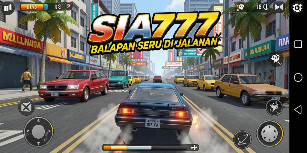 Tampilan gameplay seru dalam SIA777 dengan mobil balap yang menantang.