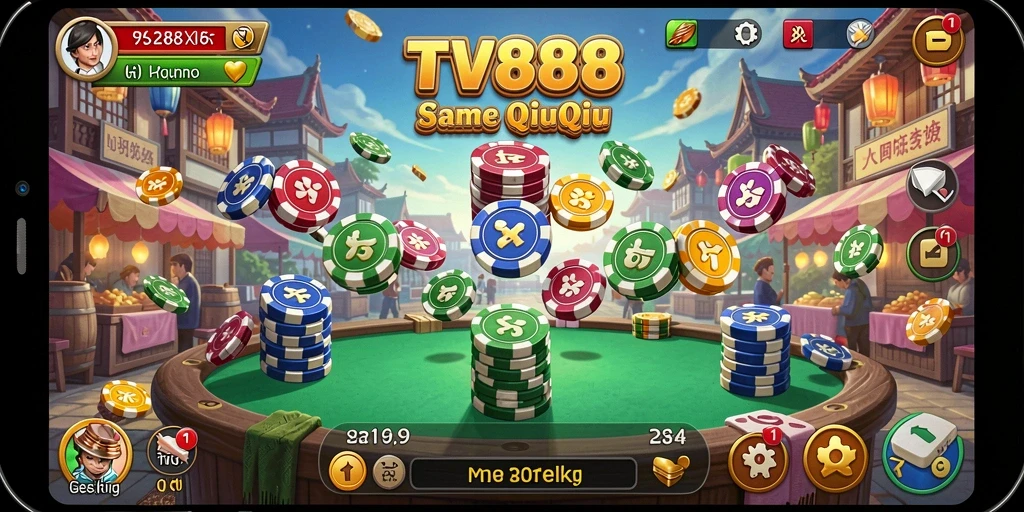 Screenshot gameplay TV888 menampilkan suasana permainan QiuQiu yang seru.